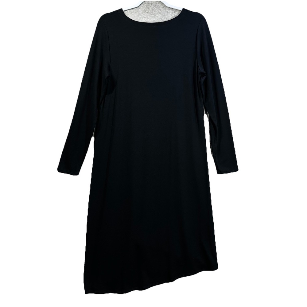 Eileen Fisher Black Jersey Knit Midi Dress Sz S Stretch Minimalist High Low Hem - Picture 6 of 7